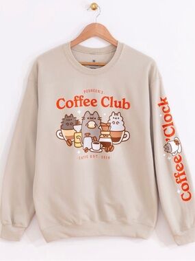 🆕 Pusheen's Coffee Club Beige Graphic Crewneck Sweater (Size 2XL)